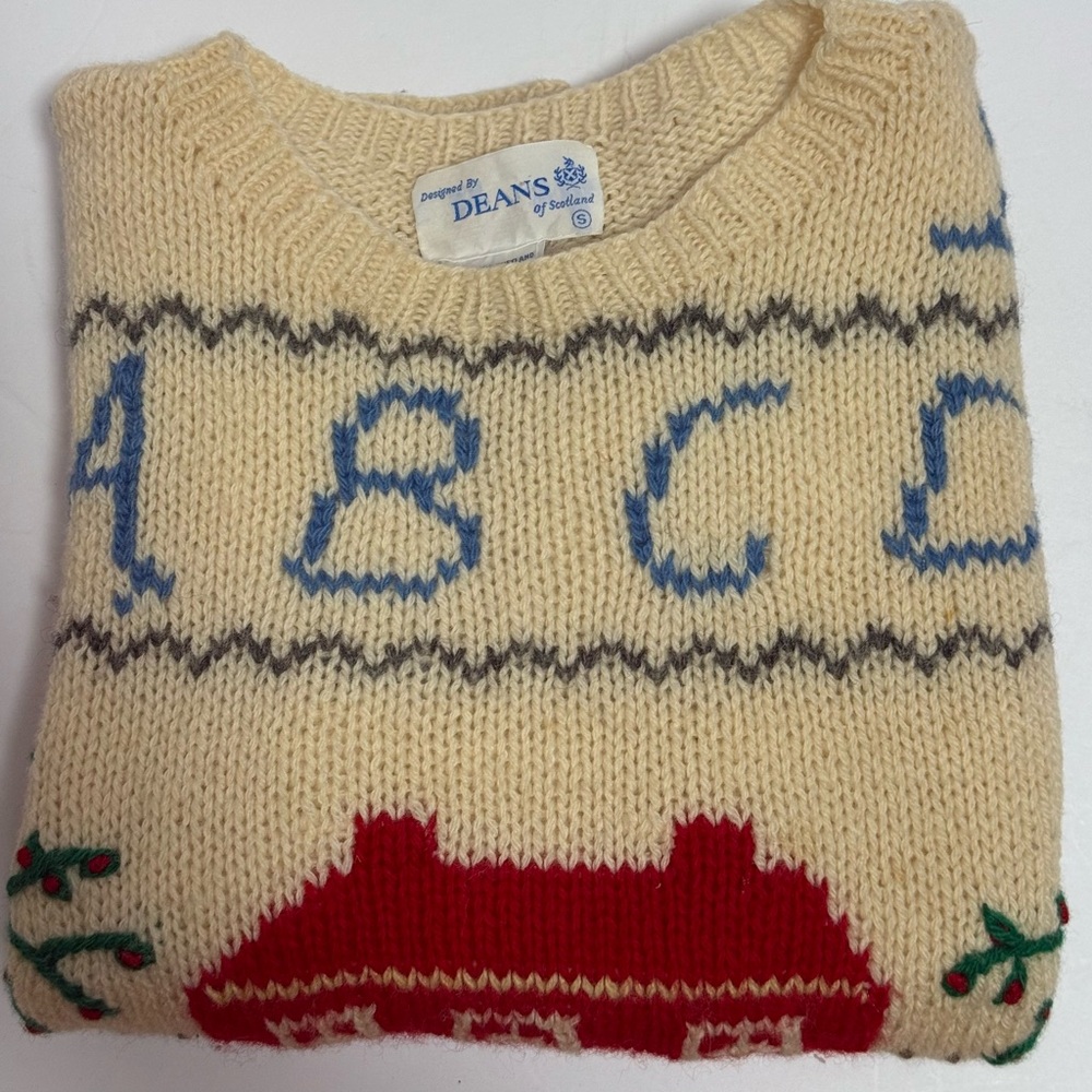 Vintage Deans of Scotland 100% Wool Sweater Schoolhouse Teacher Prairie Size S - Picture 12 of 12